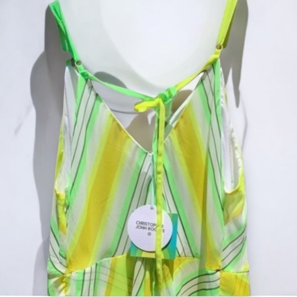 🌻NEW (w/tags) Christopher John Rogers Striped Yellow Green Slip Dress Size 16W - Picture 6 of 9
